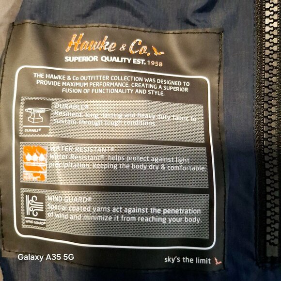 Down Filled Hawke & Co Mens Blue Puffer Jacket With Zipper & Button Closure Hood - Picture 11 of 14